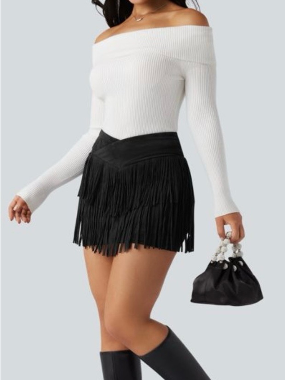Black Fringe Mini Skirt - Women's Stylish Layered Tassel Skirt. Never worn